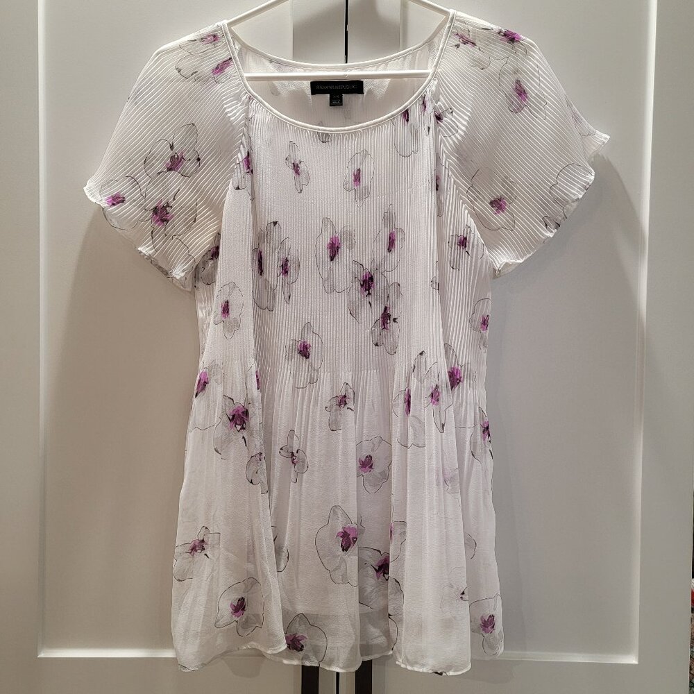 Banana Republic Blouse Top Shirt Floral Flowy White Purple Women XS-Small